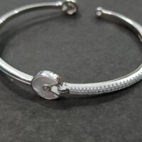 925 Sterling Silver Minimalist Circular Lock Bangle Bracelet