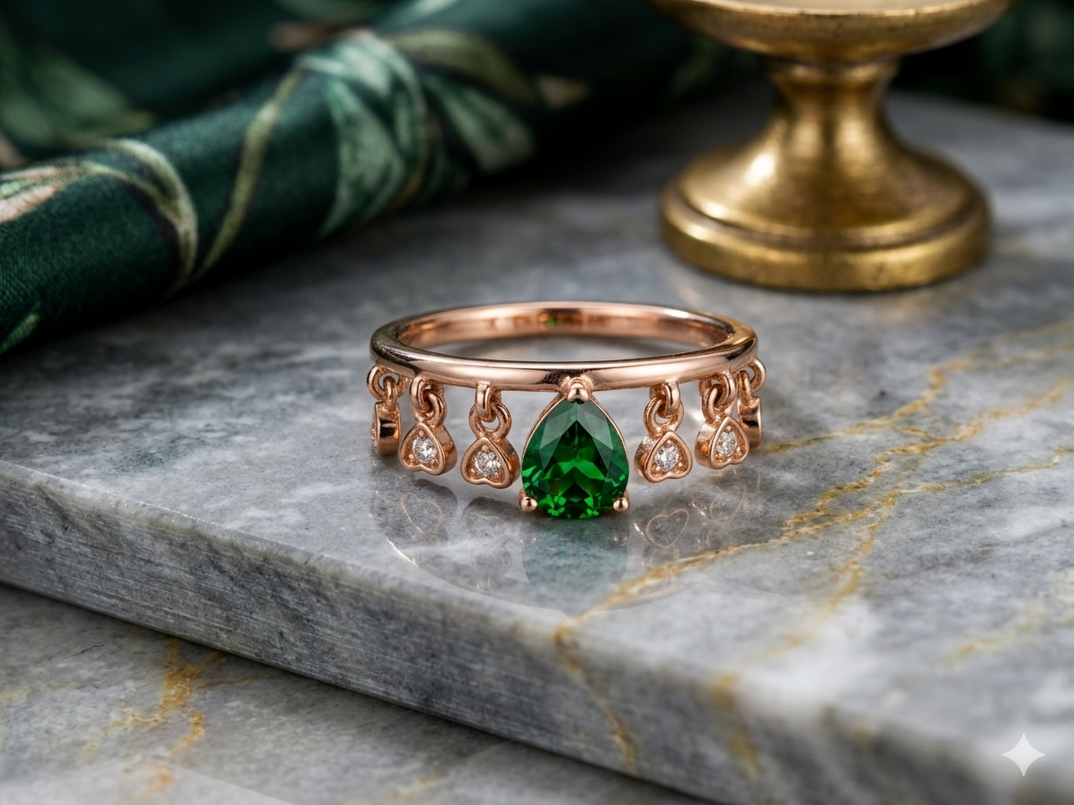 Empress Crown Pear-Cut Emerald Tiara Ring