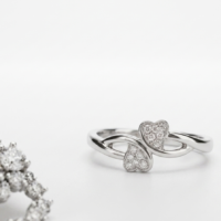 Duo Sparkle Hearts - Sterling Silver Adjustable Bypass Ring
