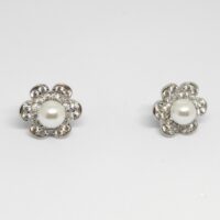 Blossoming Pearl - Sterling Silver Floral Stud Earrings