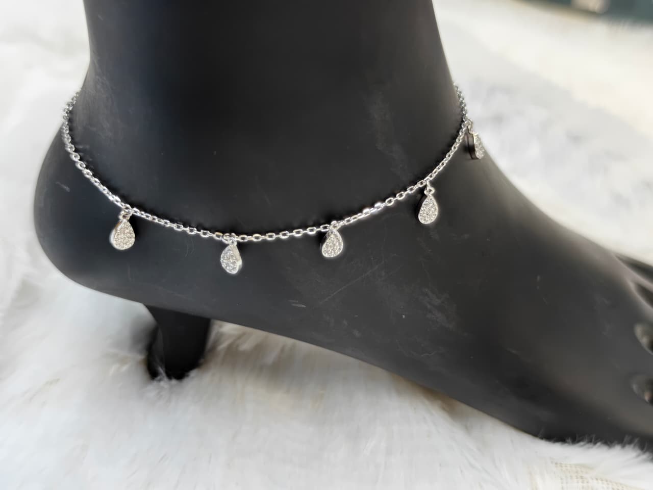 Silver Raindrop Chain Anklet