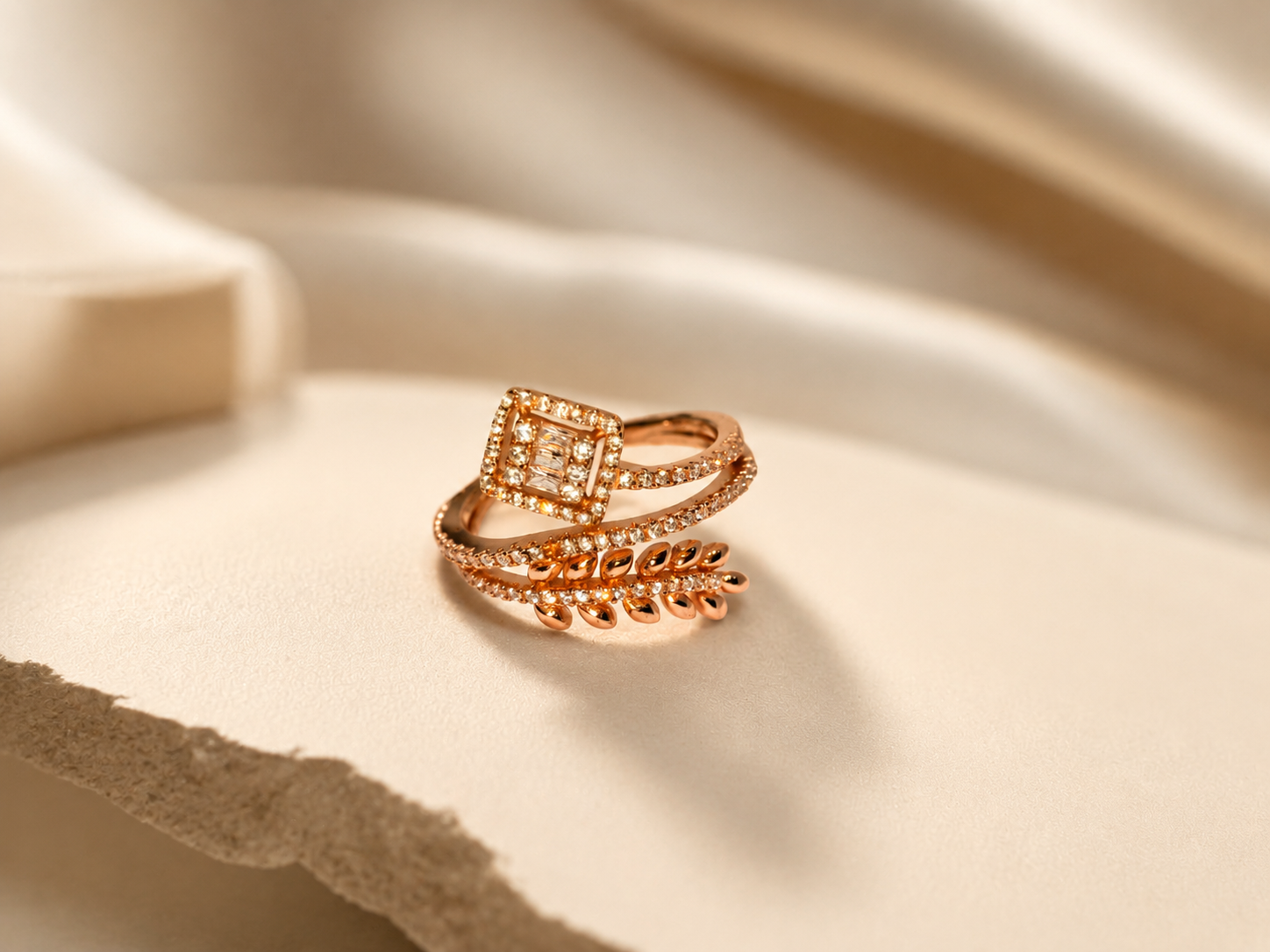 Crystal Lattice - Rose Gold Multi-Row Statement Ring